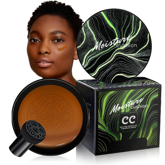 Mushroom Head Air Cushion CC Cream - Moisturizing BB Creams Foundation, Long-Lasting Waterproof New Air Cushion CC Cream Concealer for Even Skin Tone (Dark Brown, 1 PCS)