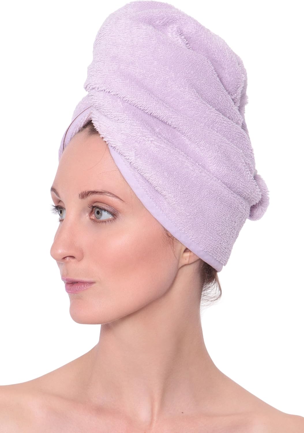 Texere Women's Viscose from Bamboo and Cotton Terry Spa Hair Towel - Fast Drying, Absorbent Hair Wrap Twist Turban for Long, Thick, and Curly Hair (Tya, Lavender Fog, U)