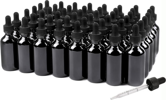 2oz Glass Dropper Bottle,Preety Texture Tincture Bottles with Precise Scales Eye Droppe,for All Kinds Of Mixed Liquids,Leak-Proof Design for Easy Travel (Black-48Pack)