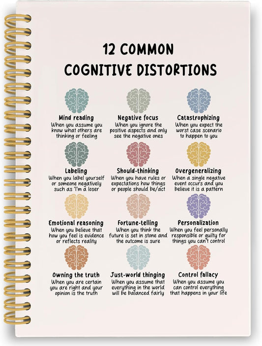 XPH Mental Health Cognitive Distortions Spiral Notebook, Psychology Journaling Notebooks for Women Men, Therapy Hardcover Journal for Counselor Office 160 Pages 5.5 x 8.3 Inch, Mental Health Gifts