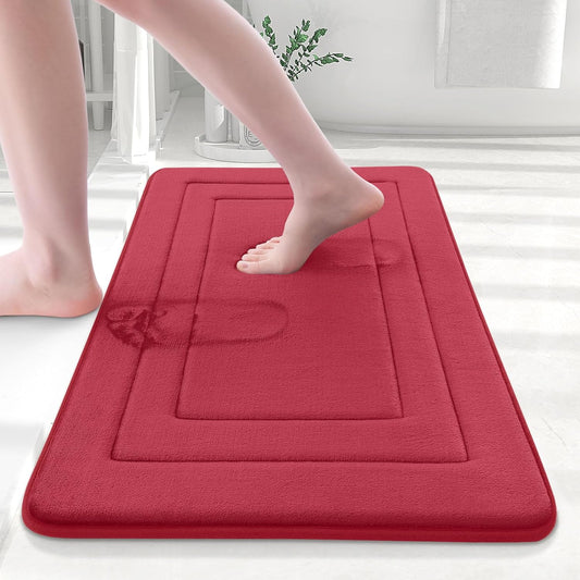 Arotive Memory Foam Bathroom Rug Mat 24x16, Ultra Soft and Absorbent Bath Mat, Machine Wash Dry, Comfortable Bath Rug Carpet for Bathroom Floor, Tub and Shower, Red