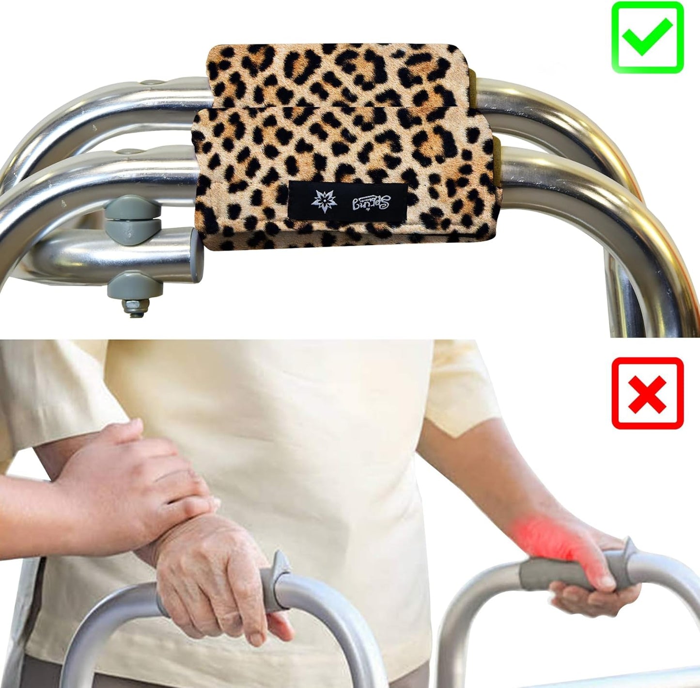 Universal Walker Hand Grip Padded Covers Non-Slip Cushion Foam for Folding Wheelchair Rollator Crutch Handle Pads 2-Pack Leopard