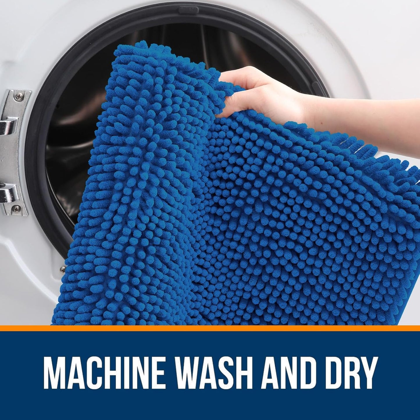 OLANLY Bathroom Rugs 44x24, Extra Soft Absorbent Chenille Bath Rugs, Rubber Backing Quick Dry, Machine Washable Bath Mats for Bathroom Floor, Tub and Shower, Home Decor Accessories, Deep Navy Blue