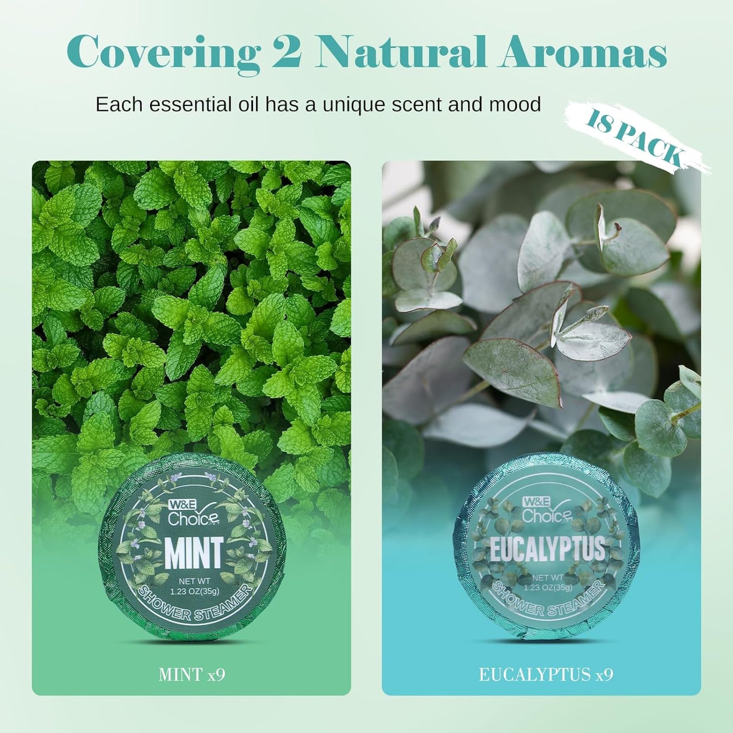 W&E Choice Shower Steamers Aromatherapy 18 Pcs- Shower Bombs Birthday Gifts for Women, Eucalyptus Mint Essential Oils for Daily Relaxation & Stress Relief, Christmas Gift for Women, Mom, Wife