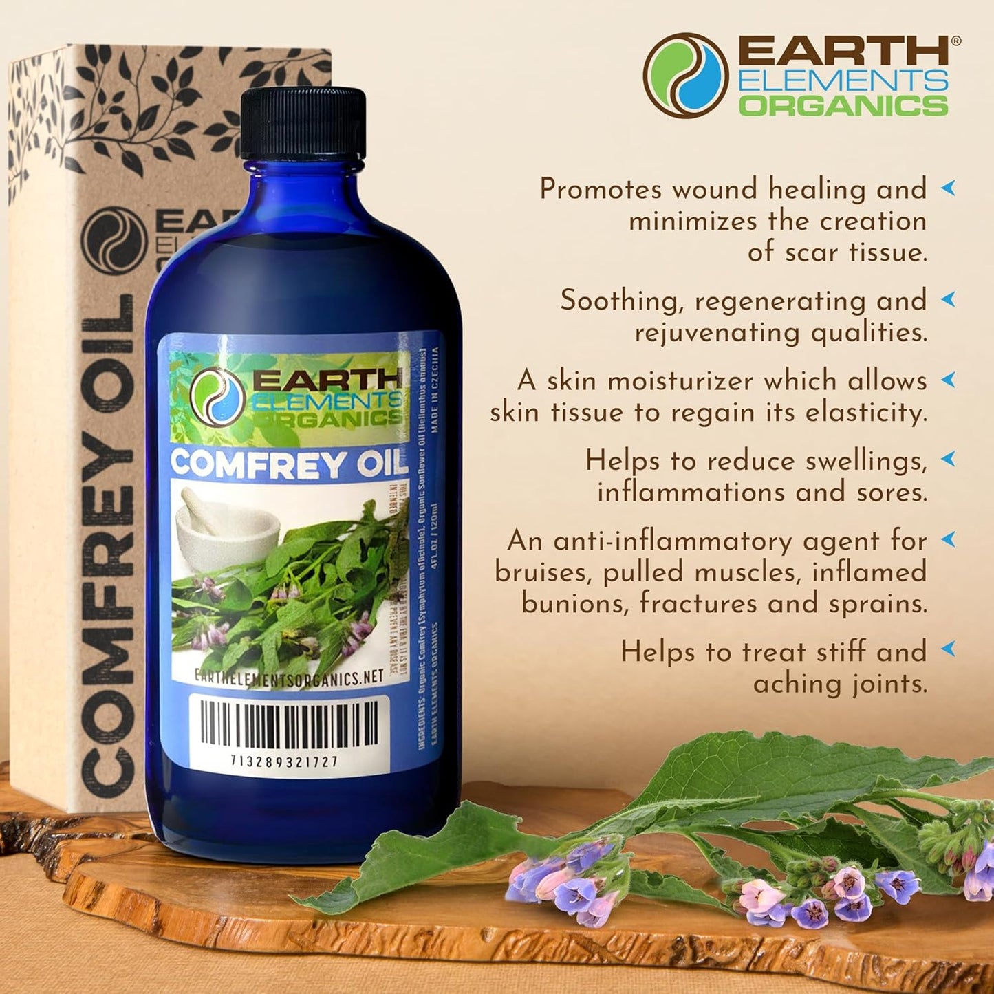 Comfrey Oil Raw with Sunflower Oil, Infused, Pressed Herbal Remedy, Support for Bruises, Sore Muscles, and Healthy Skin, Organic Skincare for All Skin Types - 4 fl oz