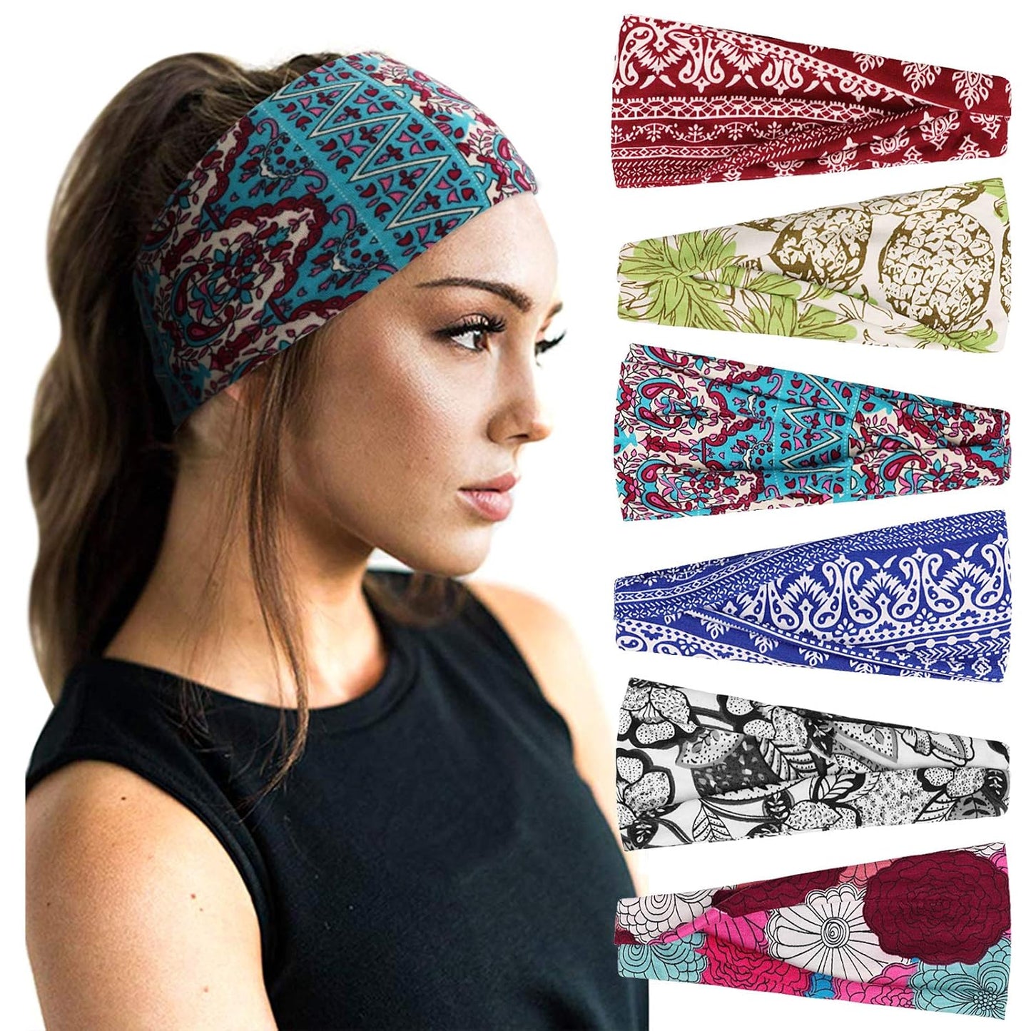 DRESHOW 6 Pack Yoga Sports Headbands for Women Elastic Non-Slip Headbands Running Workout Hair Bands