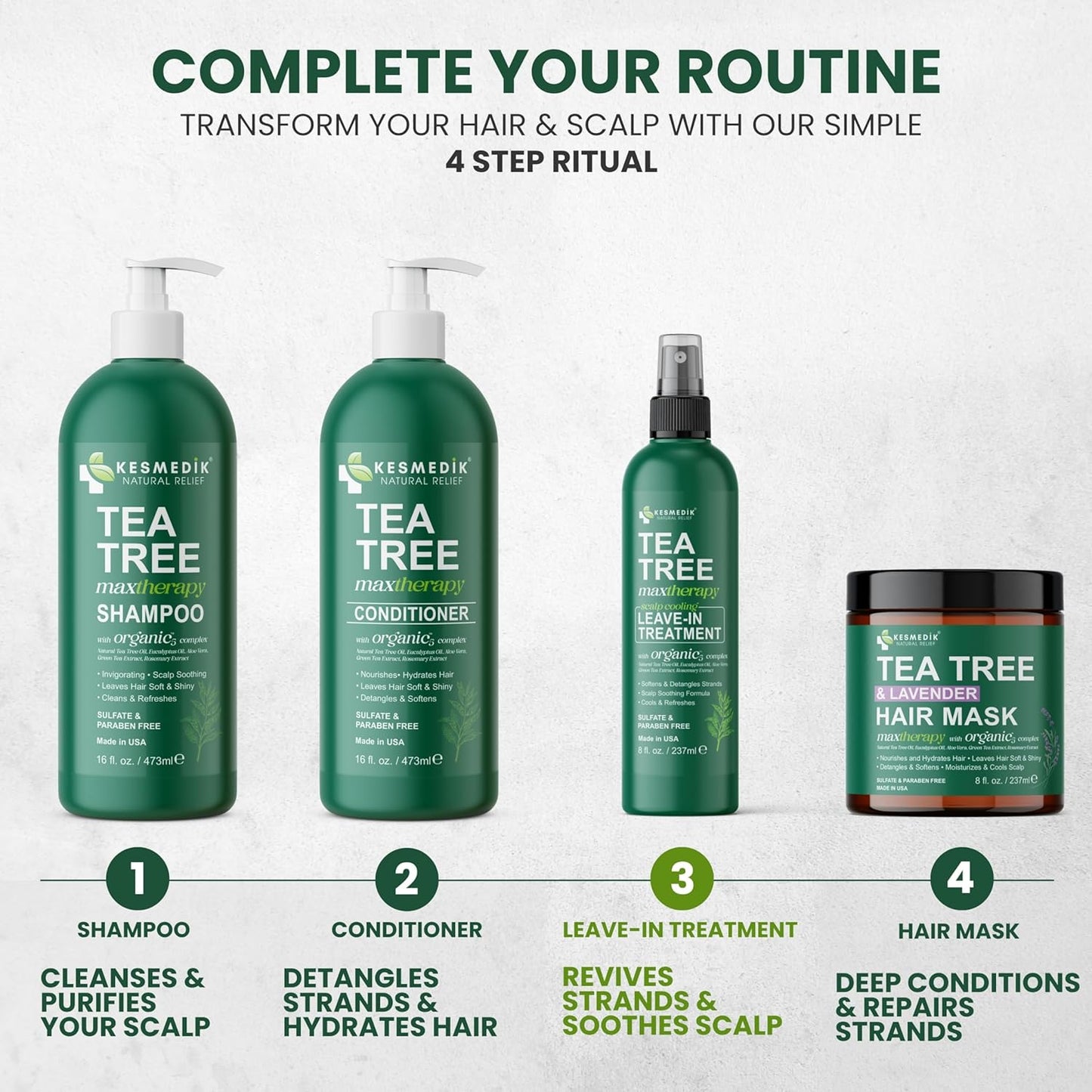 Pure Tea Tree Oil Leave In Conditioner Serum, Detangler Spray, Frizz Control, Dry & Itchy Scalp Treatment, Anti Dandruff, Scalp Psoriasis Relief, Men & Women, Paraben & Sulfate Free