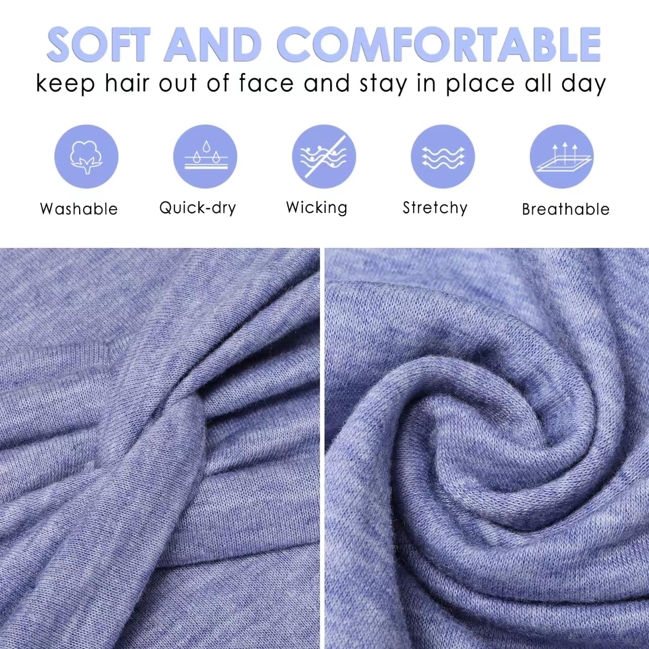 Extra Wide Headbands for Women, 7'' Large Cotton Like Turban Knotted Bandana Head Bands for Women Non Slip, Boho Headbands for Women's Hair (6Pcs Bright Colors, Extra Large 7" Wide)