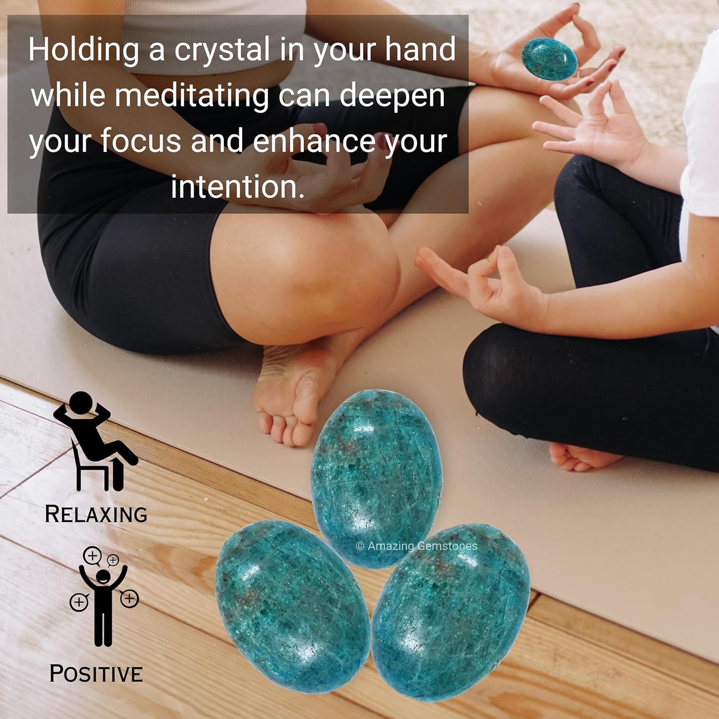 Amazing Gemstone Blue Apatite Crystals and Healing Stones - Palm Stone Crystals Piedra for Good Luck, Balanced Positive Energy, Meditation - Unique Stocking Stuffers and Birthday Gifts for Women, Men