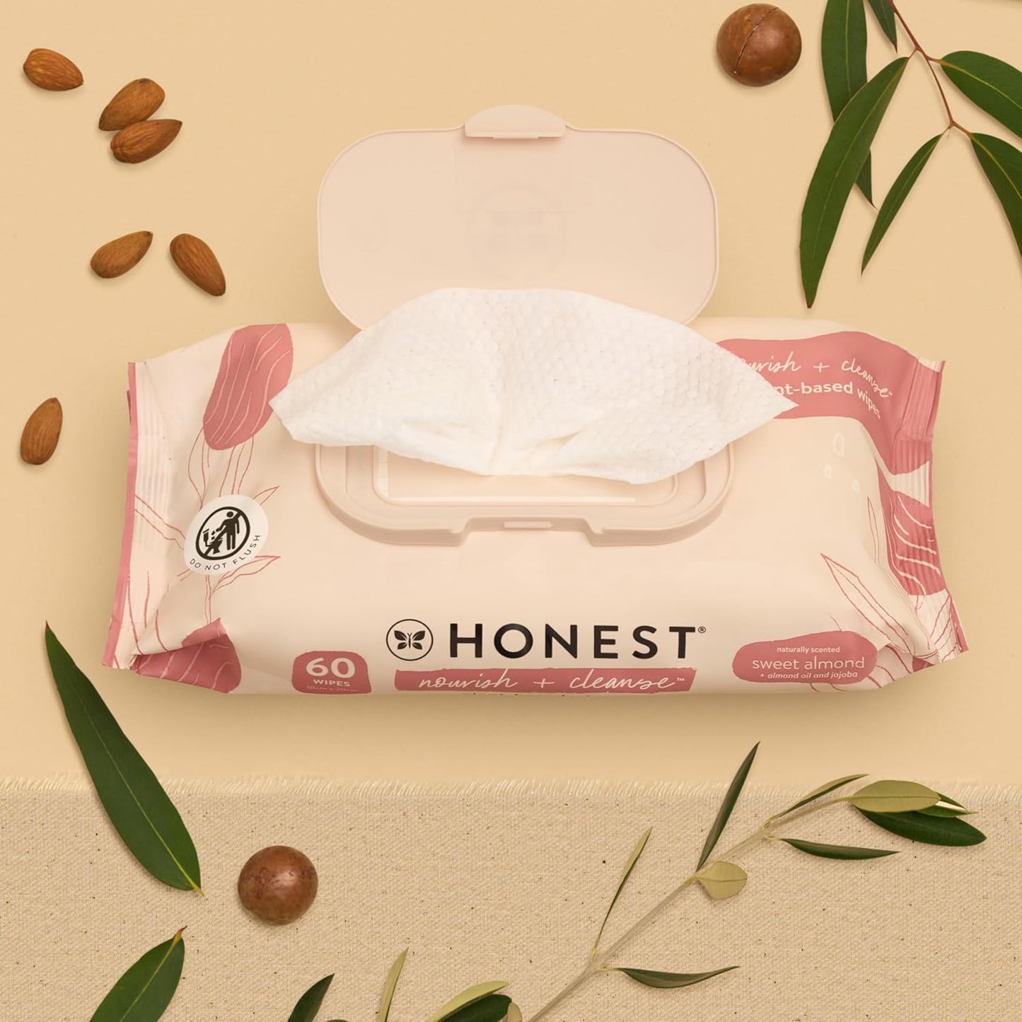 The Honest Company Nourish and Cleanse Naturally Scented Wipes Cleansing Multi-Tasking Wipes 99% Water Plant Based Hypoallergenic Sweet Almond 240 Count