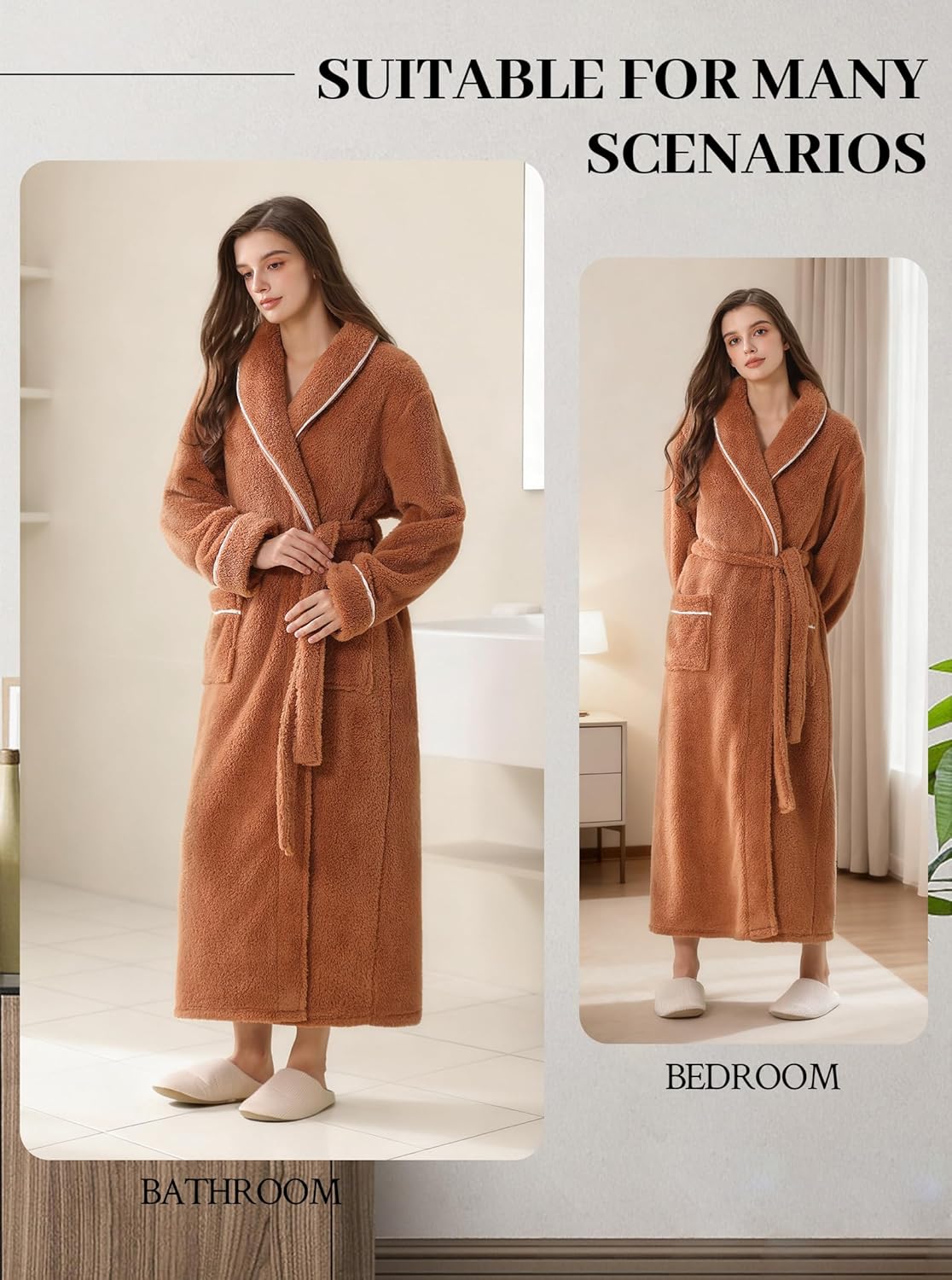 Hellomamma Long Bath Robe for Womens Plush Soft Fleece Bathrobes Nightgown Ladies Pajamas Sleepwear Housecoat