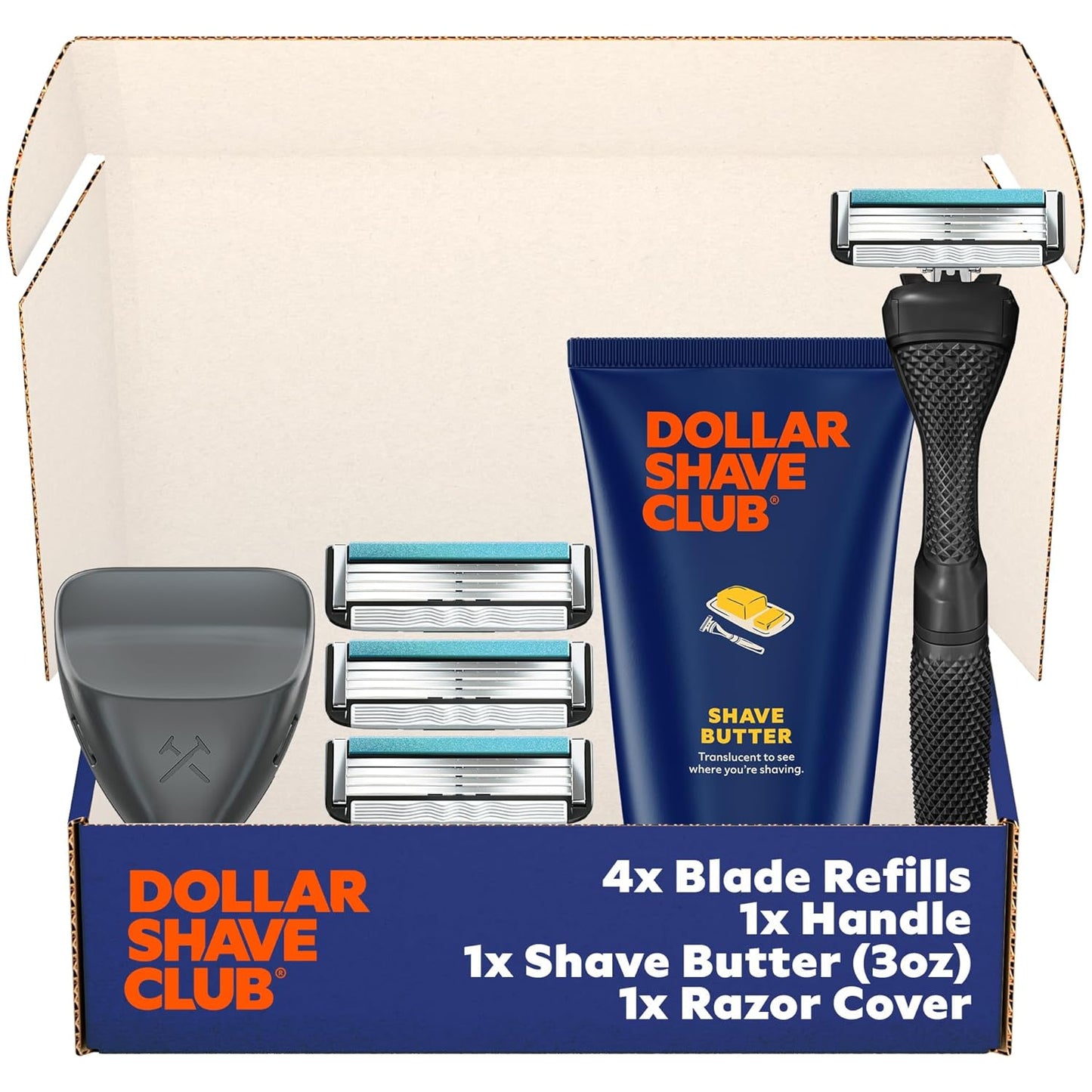 Dollar Shave Club | The Member Exclusive Shave Set | 4 Swift Rinse Refill Cartridges, 1 Handle (Black), 1 Shave Butter 3 ounce, 1 Razor Cover, Razors for Men