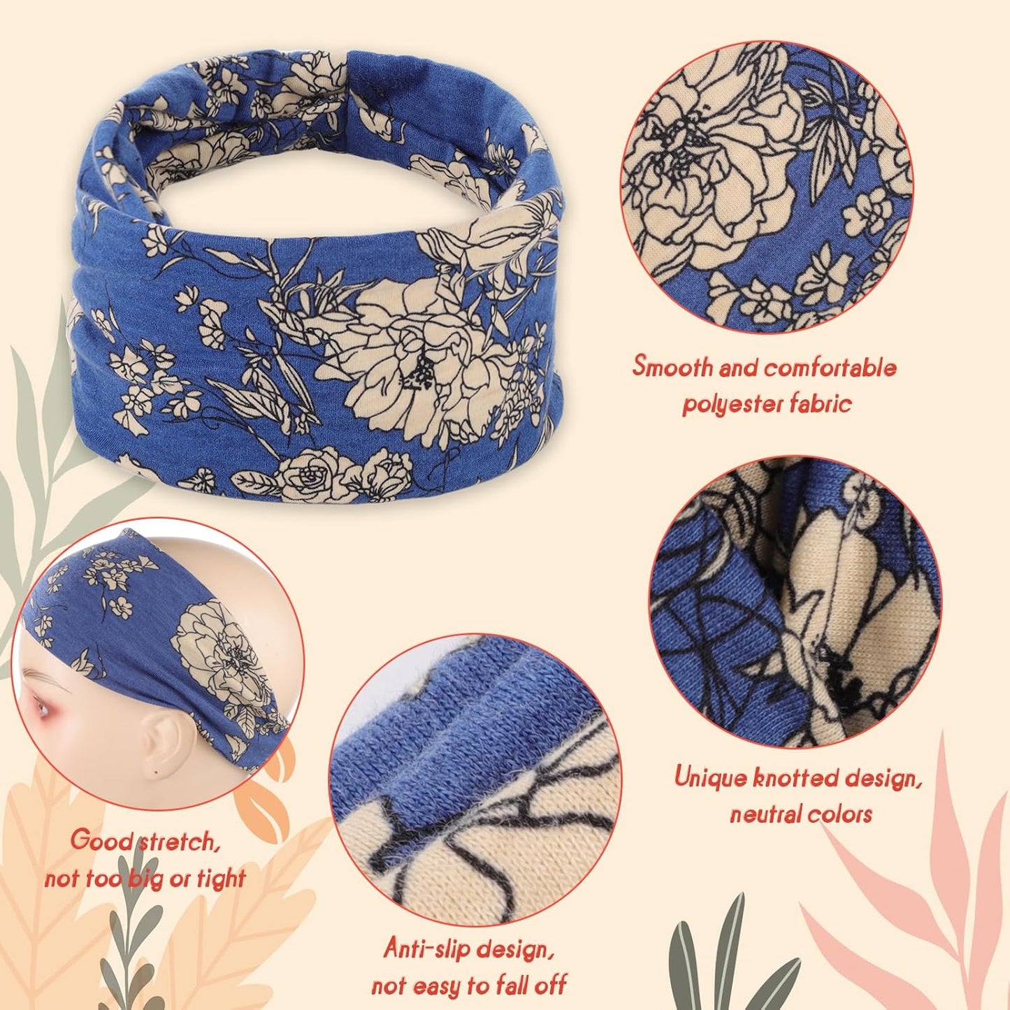 obeoby Headbands for Women, 8 Pack Boho Style Headbands Non Slip Fashion Wide Headband Hair Wrap Stocking Stuffers for Women Girls