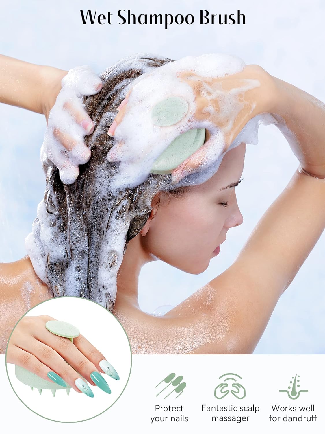 HEETA Scalp Massager Hair Growth, Soft Silicone Scalp Scrubber Shampoo Brush for Exfoliation, Dandruff Removal & Head Massage Stress Relax, Wet & Dry Use for Thick, Thin Hair Care, Wheat Straw Green