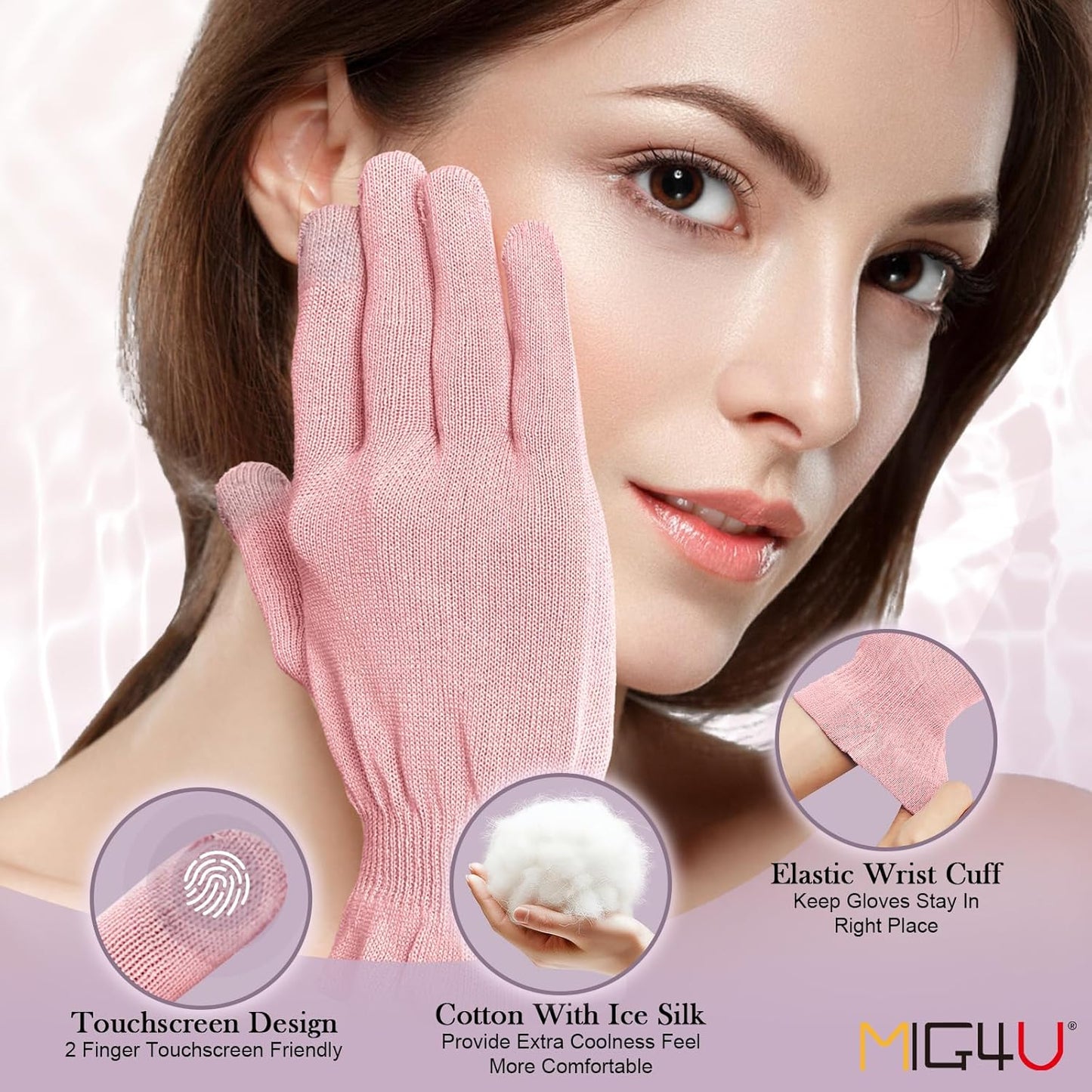 MIG4U Moisturizing Beauty Gloves Touchscreen Overnight Sleeping Glove for Women Dry Hands, Nighttime Lotion, Eczema, SPA, Cosmetic Treatment, Pink 3 Pairs Size L/XL