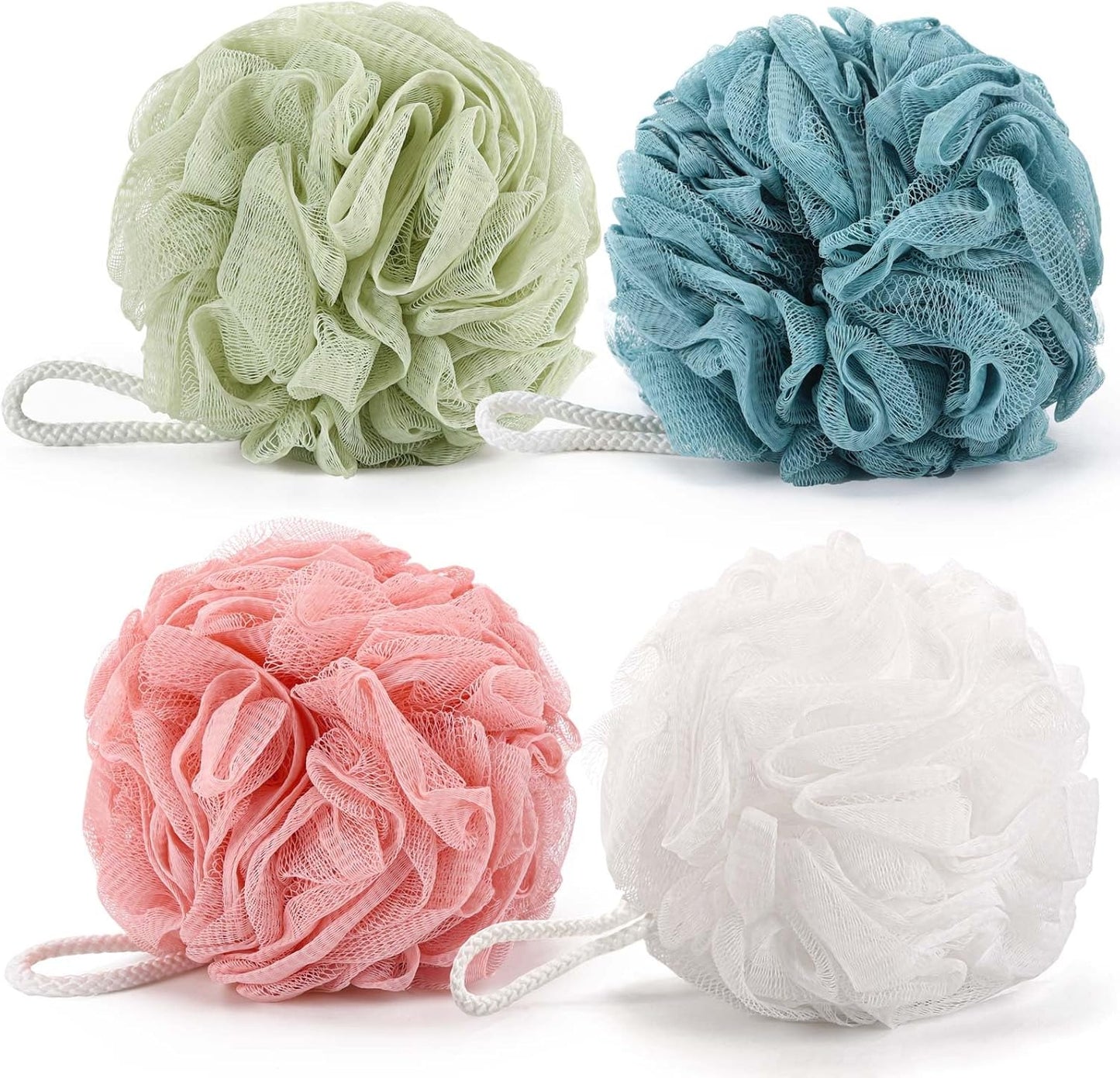 BTYMS Loofah Bath Sponges 60g/pc Shower Pouf Bath Scrunchies Body Puffs for Shower Exfoliating - Pack of 4