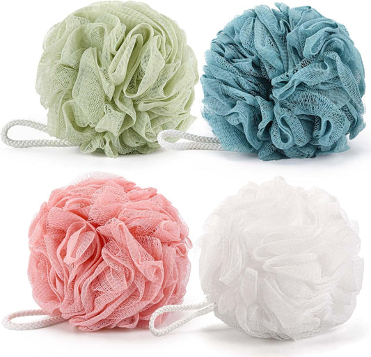 BTYMS Loofah Bath Sponges 60g/pc Shower Pouf Bath Scrunchies Body Puffs for Shower Exfoliating - Pack of 4
