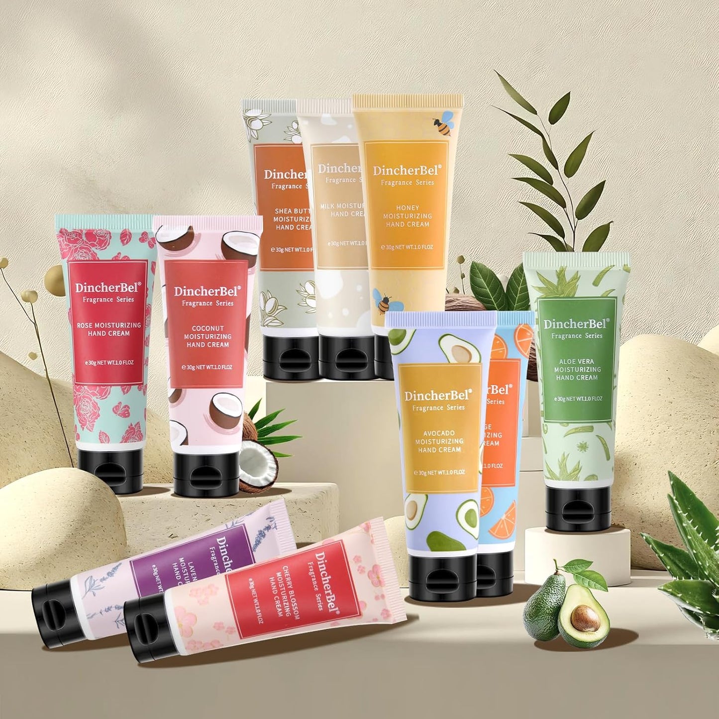 DincherBel 100 Pack Coconut Moisturizing Hand Cream Bulk - Travel Size Non-Greasy Hand Lotion Set for Dry Skin, Instant Hydrating Hand Care for Women, 1.0 oz/30 ml