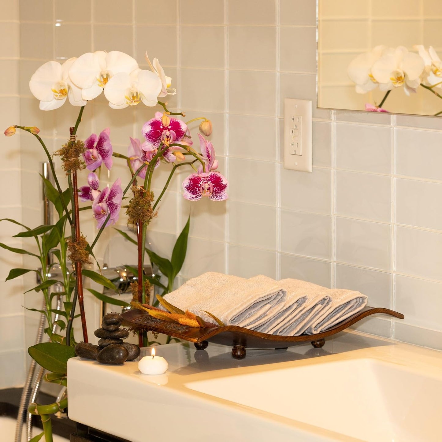 Mosobam Luxury Turkish Towels Set of 8 Washcloths 13X13 Light Grey (Gray) 700 GSM Bamboo Viscose & Aegean Turkish Combed Cotton