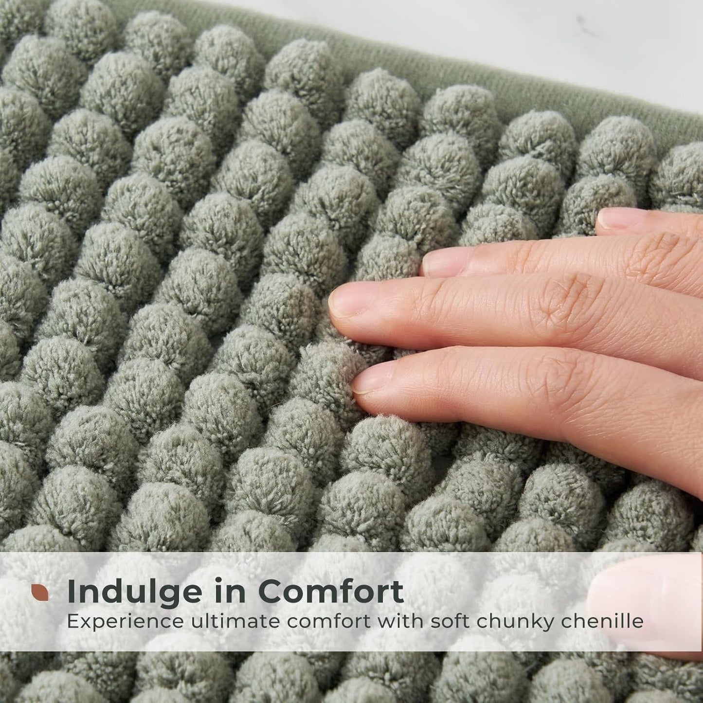 FRESHMINT Thick Chunky Chenille Bathroom Rugs 24"x36", Non Slip Bath Mat, Large Soft Bathroom Decor, Cute Shower Mat Water Absorbent, Washable, Sage Green