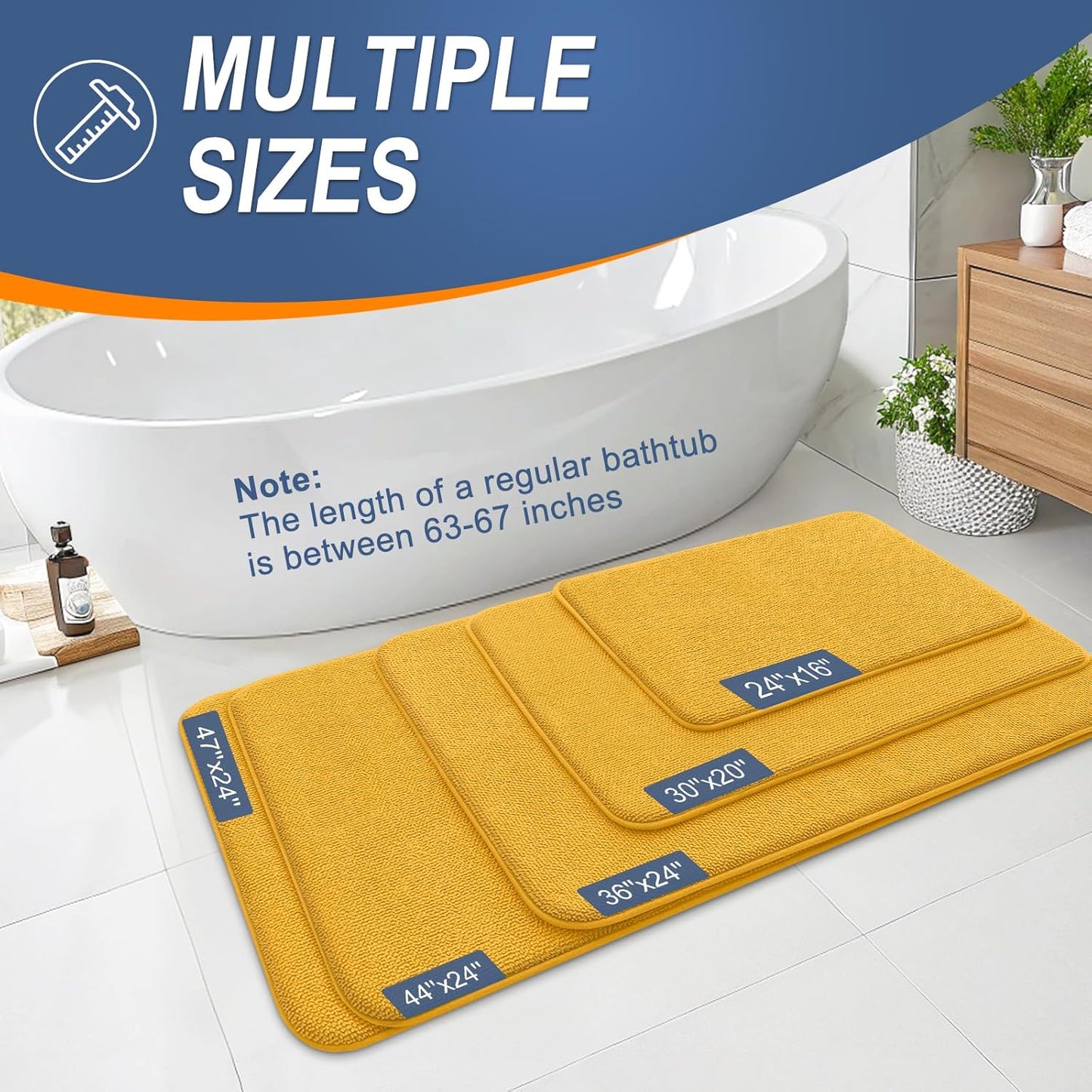 OLANLY Thick Memory Foam Bath Mat Rug 24x16, Extra Soft Absorbent Bathroom Rug, Quick Dry Bath Mats, Non-Slip, Machine Washable Carpet for Floor, Tub and Shower, Home Decor Accessories, Golden Yellow