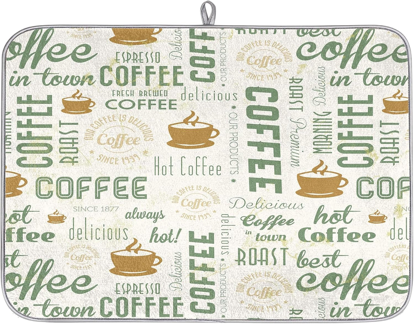 Hexteria Dish Drying Mat for Kitchen Counter, Absorbent Coffee Bar Mat, Dish Drainer Rack Mats for Kitchen Counter, Green