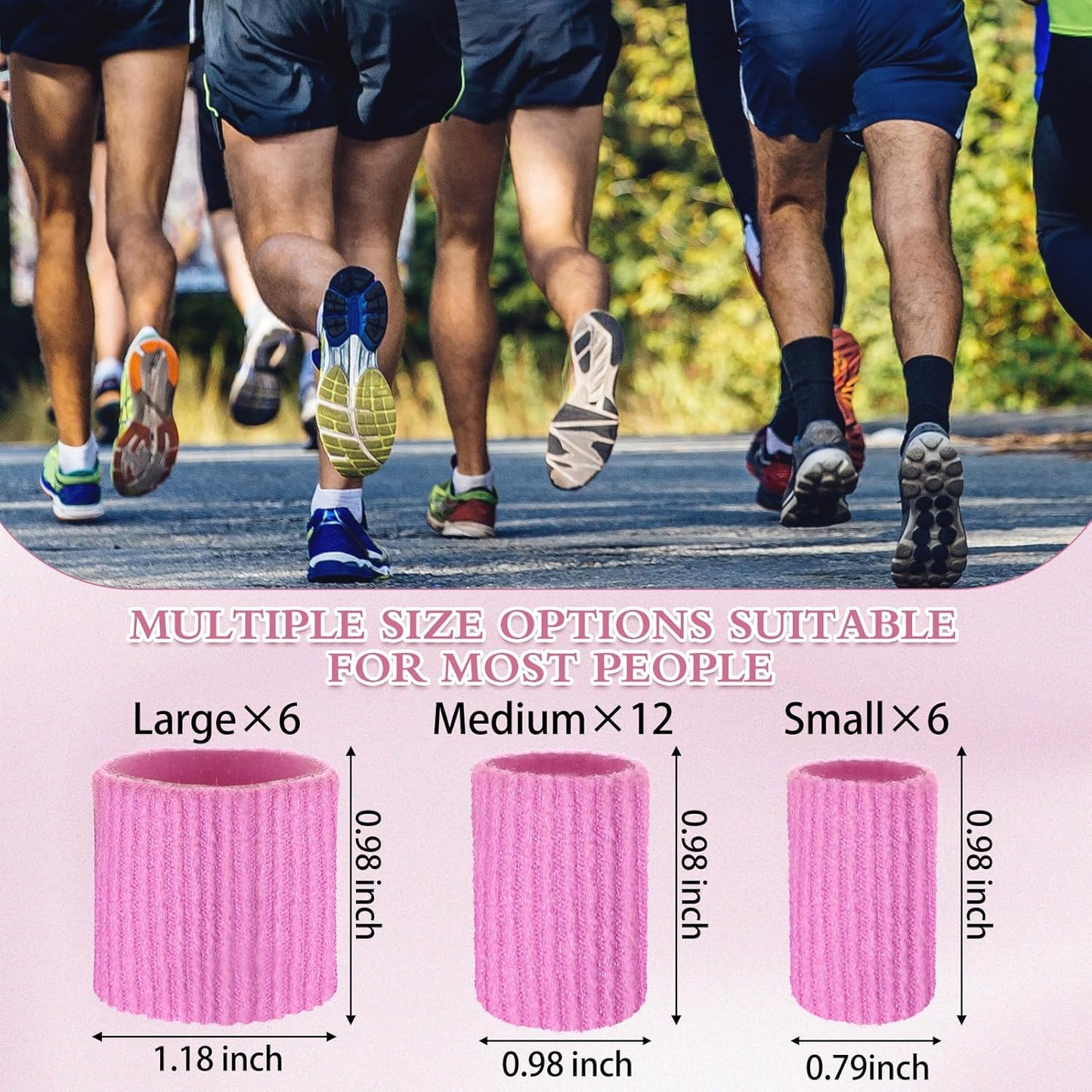 Blulu 24 Pieces Toe Tubes 0.98 Inches Cushion Tube Corn Pads for Toes Sleeves Soft Gel Protectors for Cushions Corns Blisters Calluses 3 Size(Pink,Assorted Sizes)