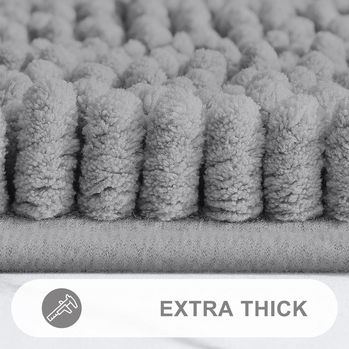 Grandaily Chenille Striped Bathroom Rugs 47x24, Extra Thick and Absorbent Bath Mats, Non-Slip Soft Plush Shaggy Shower Carpet, Machine Wash Dry, Bath Rug for Bathroom, Dark Gray