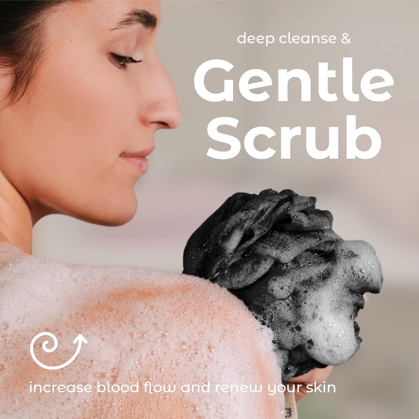 MainBasics Bath Shower Loofah Sponge Pouf Body Scrubber Exfoliator Body Wash Sponge (Set of 3, Triple Black)