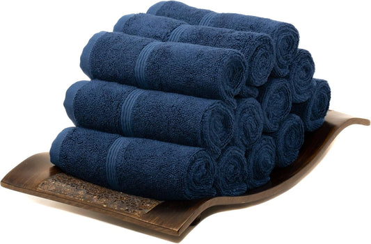Mosobam Luxury Turkish Towels Set of 12 Washcloths 13X13 Navy Blue 700 GSM Bamboo Viscose & Aegean Turkish Combed Cotton