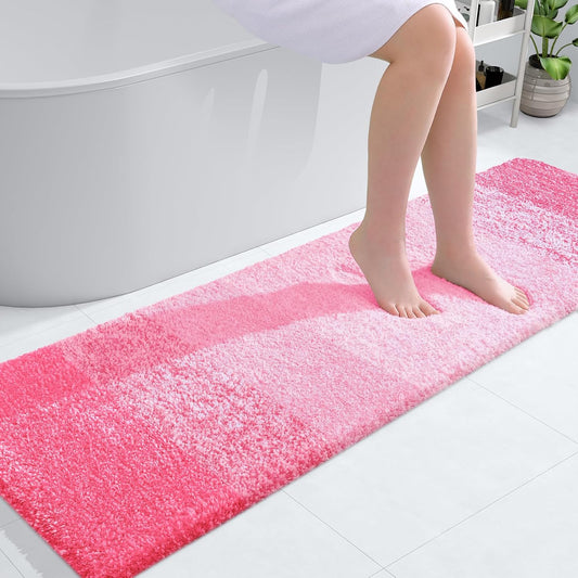 OLANLY Bathroom Runner Rugs 59x17, Extra Soft Absorbent Microfiber Bath Rugs, Rubber Backing, Quick Dry, Machine Washable Bath Mats for Bathroom Floor, Tub and Shower, Home Decor Accessories, Pink