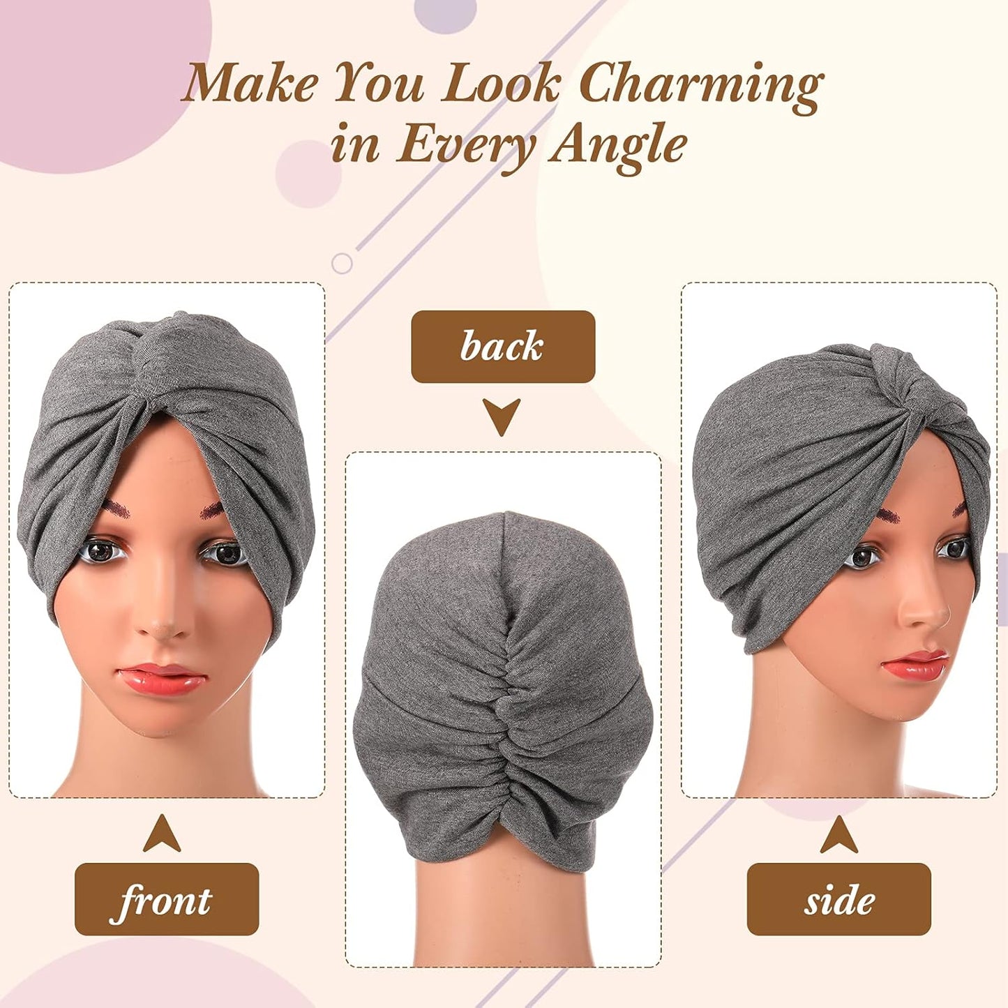 SATINIOR 4 Pieces Turbans for Women Soft Pre Tied Knot Fashion Pleated Cancer Turban Cap Chemo Headwrap Sleep Hat, 4 Colors