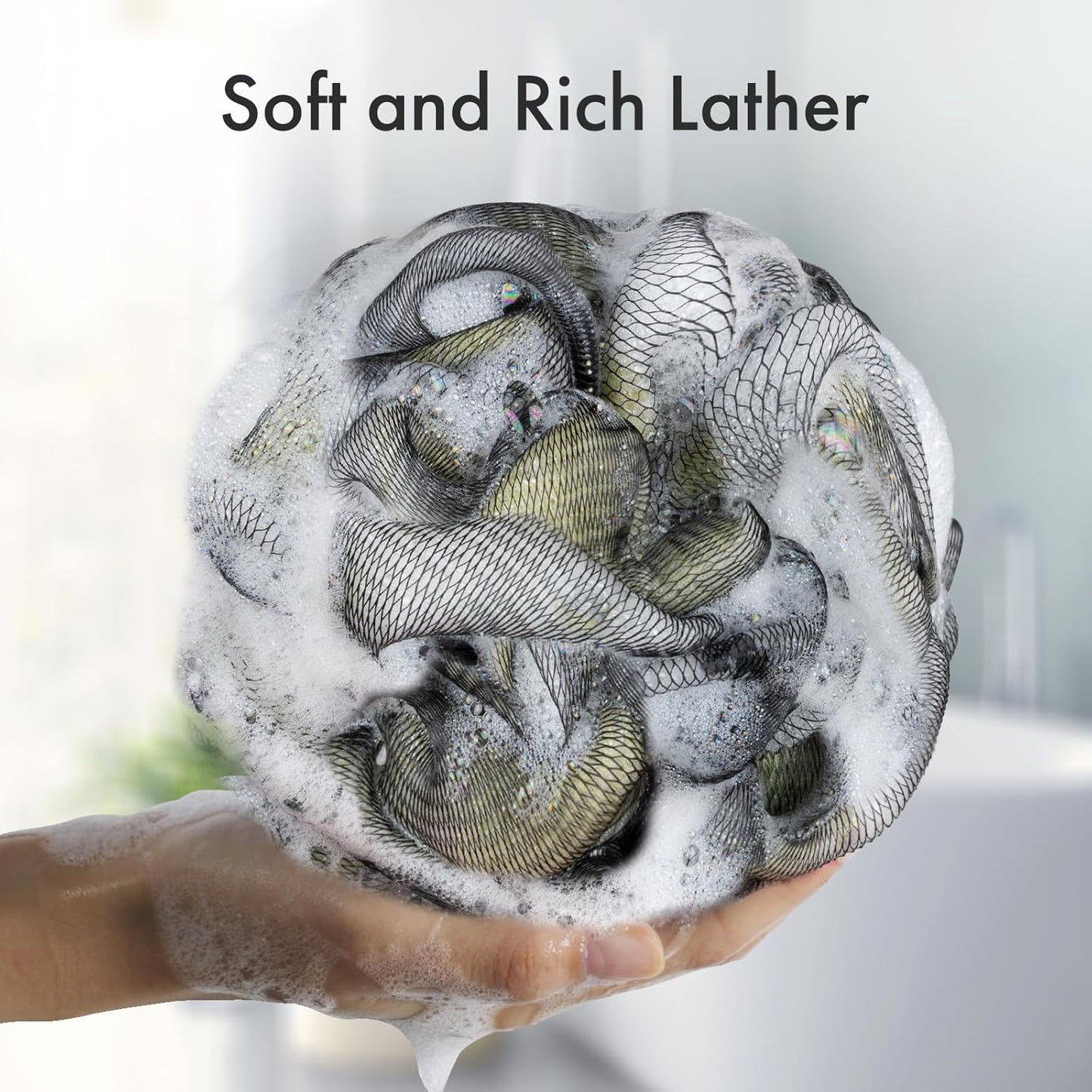 AmazerBath Charcoal Loofah Sponge, Shower Loofah 60g/PCS - Body Scrubber Loofa Set of 4 - Charcoal Blue, Gray, Pink & Army Green, Bath Sponge for Men and Women