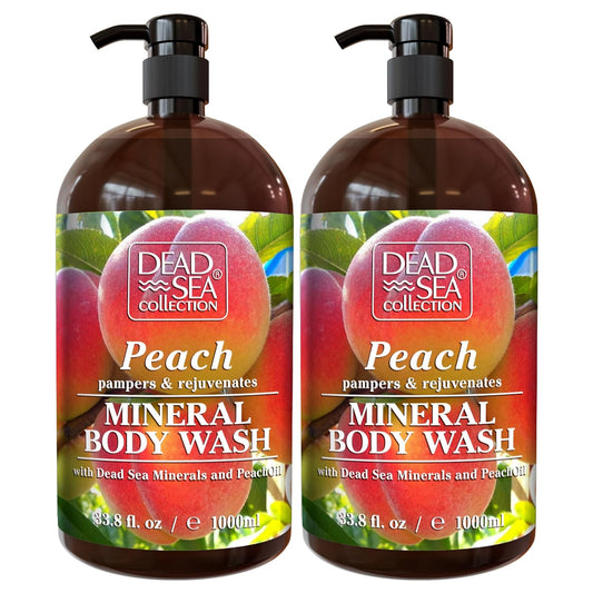 Dead Sea Collection Peach Body Wash for Women and Men - with Pure Dead Sea Minerals and Peach Extract - Cleanses and Moisturizes Skin - Pack of 2 (67.6 fl. oz)
