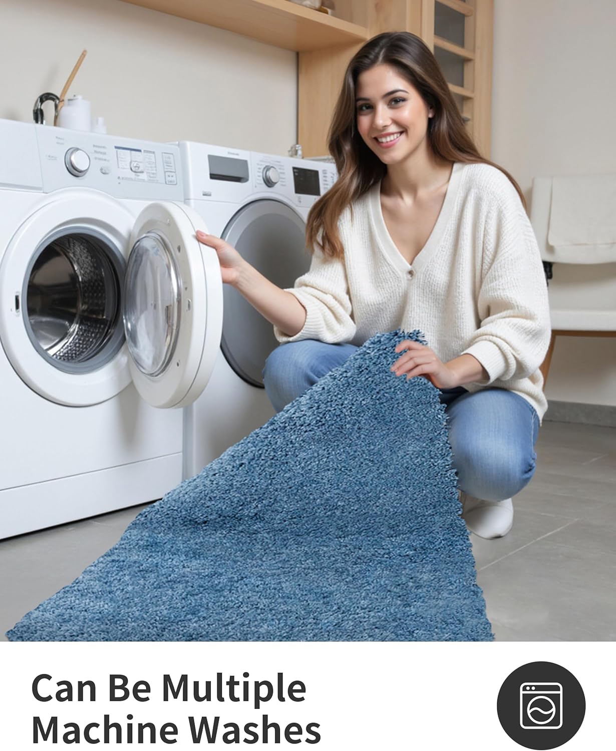 ILANGO Blue Bathroom Rugs 60" × 24" Non Slip & Super Absorbent Extra Thick Soft, Washable Bath Carpet Runner for Floor, Microfiber Plush Shaggy Bath Mats with Rubber for Bedroom Bathtub Shower Room