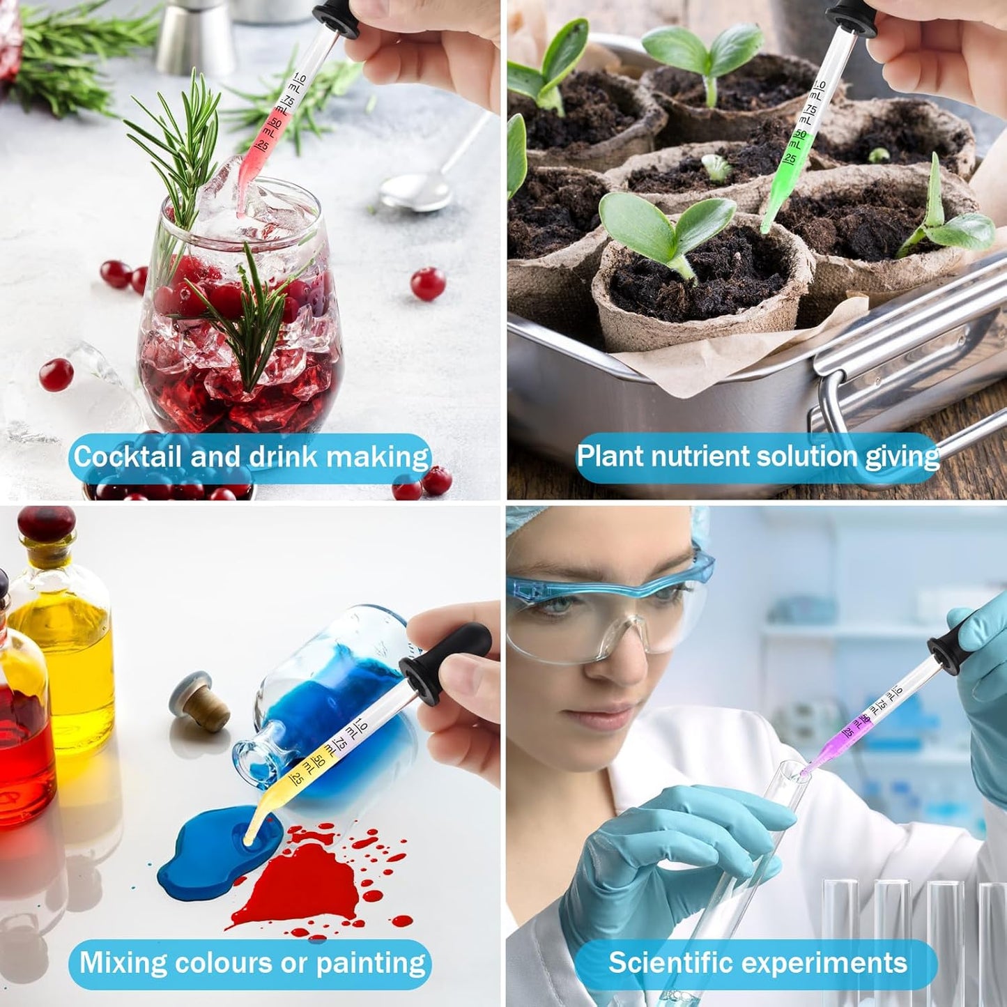 Herain 8 Pack Glass Pipette Dropper, Ear and Eye Dropper Bent & Straight Tips, 1 ml Droppers for Essential Oils, Lab, Crafts, Measuring and Transferring a Variety of Liquids