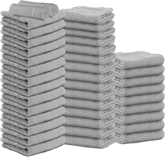 Hand Towels - Pack of 40, 16 x 27 Inches, 100% Cotton, Grey, Highly Absorbable, Facial, Gym, Hair, Face Towels