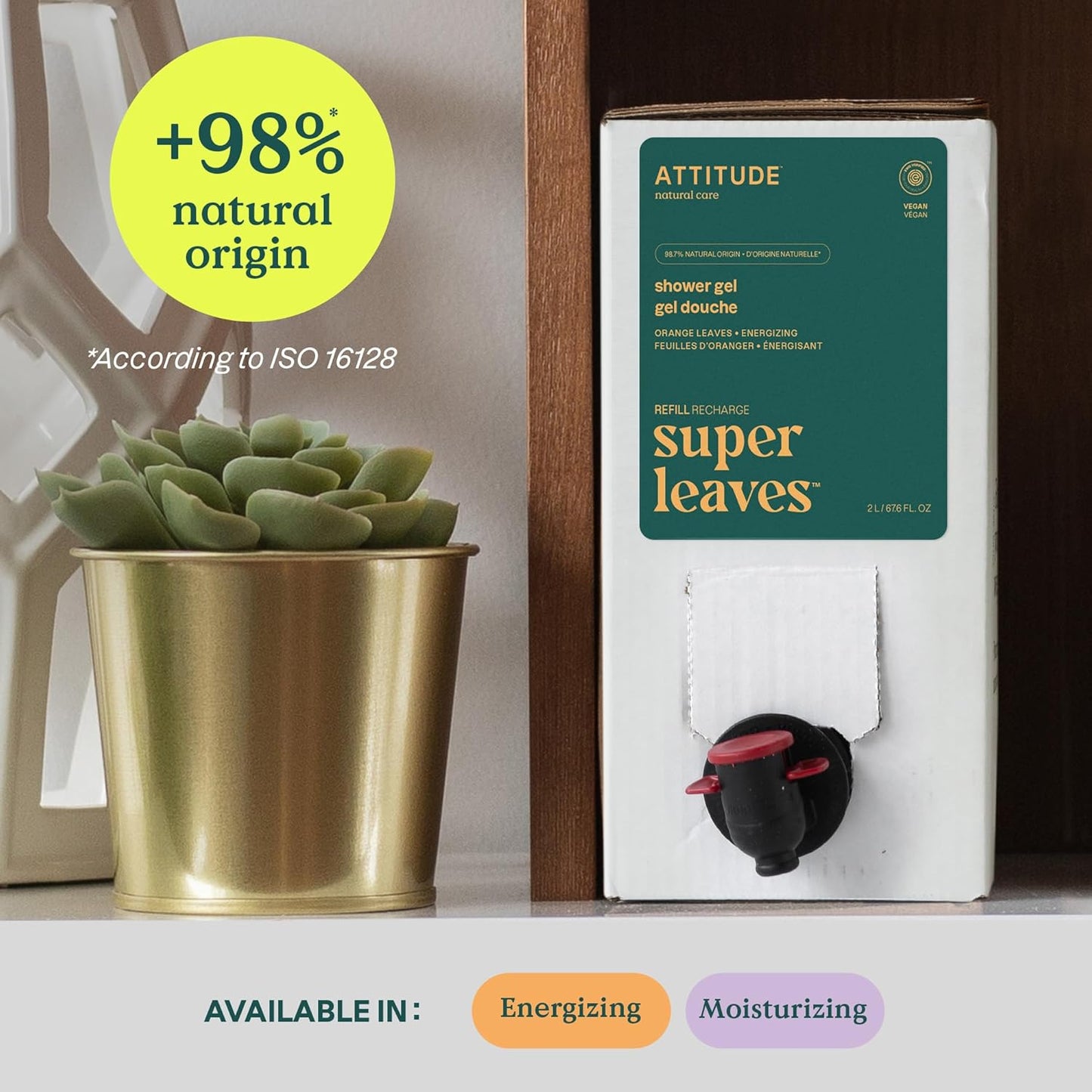 ATTITUDE Body Wash, EWG Verified Shower Gel, Dermatologically Tested, Plant and Mineral-Based, Vegan Personal Care Products, Orange Blossom & Eucalyptus, Bulk Refill, 67.6 Fl Oz