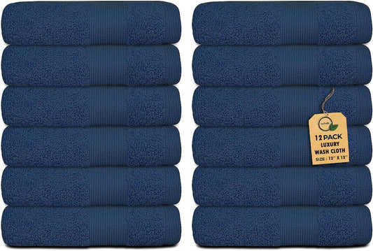 Premium Wash Cloths Pack of 12 (13" x 13") 100% Ring Spun Cotton | Luxury Washcloths | Ultra Soft Face Towels | Highly Absorbent Wash Cloths for face (Navy Blue)