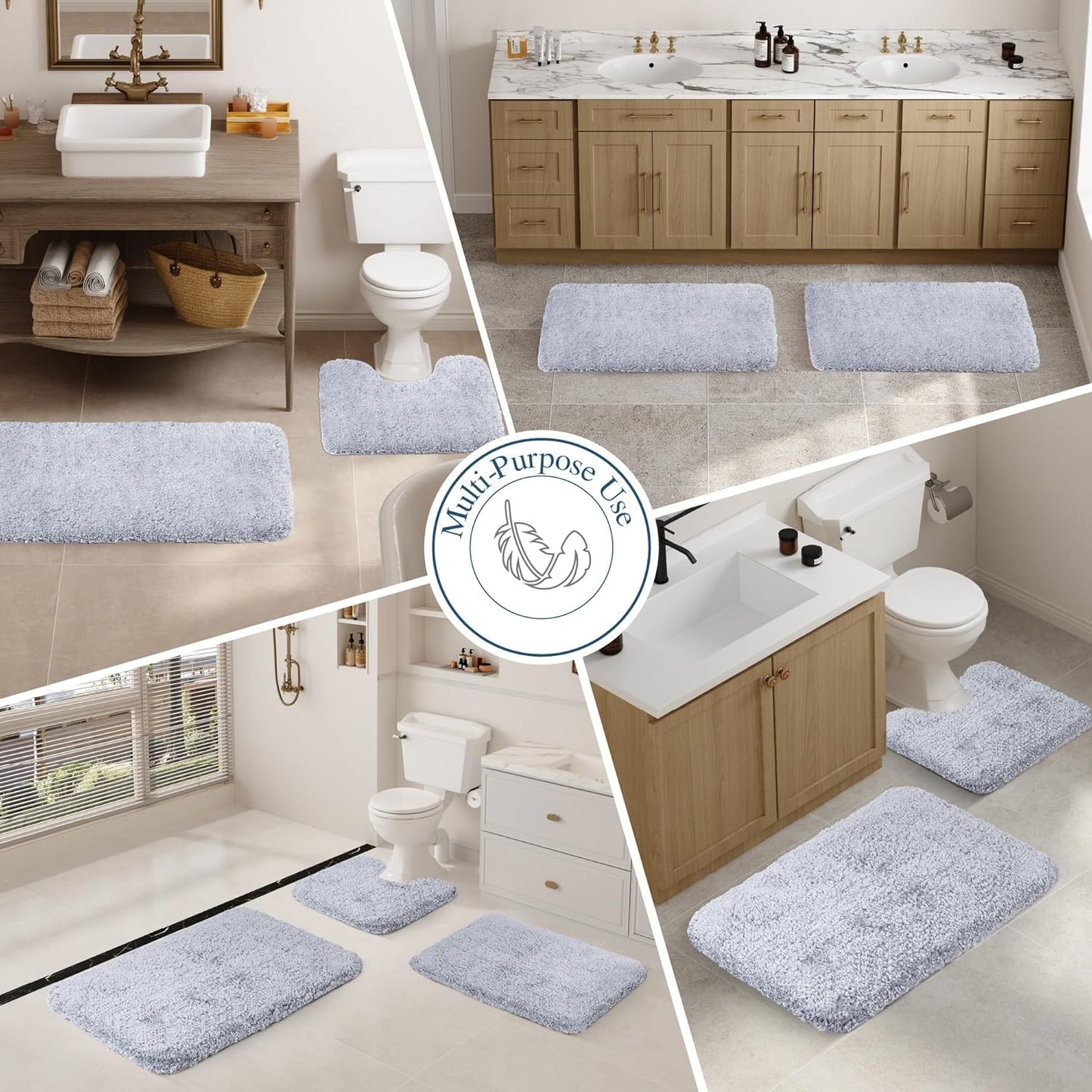 Walensee Large Bathroom Rug (24 x 40, Growing Blue) Extra Soft and Absorbent Shaggy Bath Mat Machine Washable Microfiber Non Slip Luxury Floor Mat