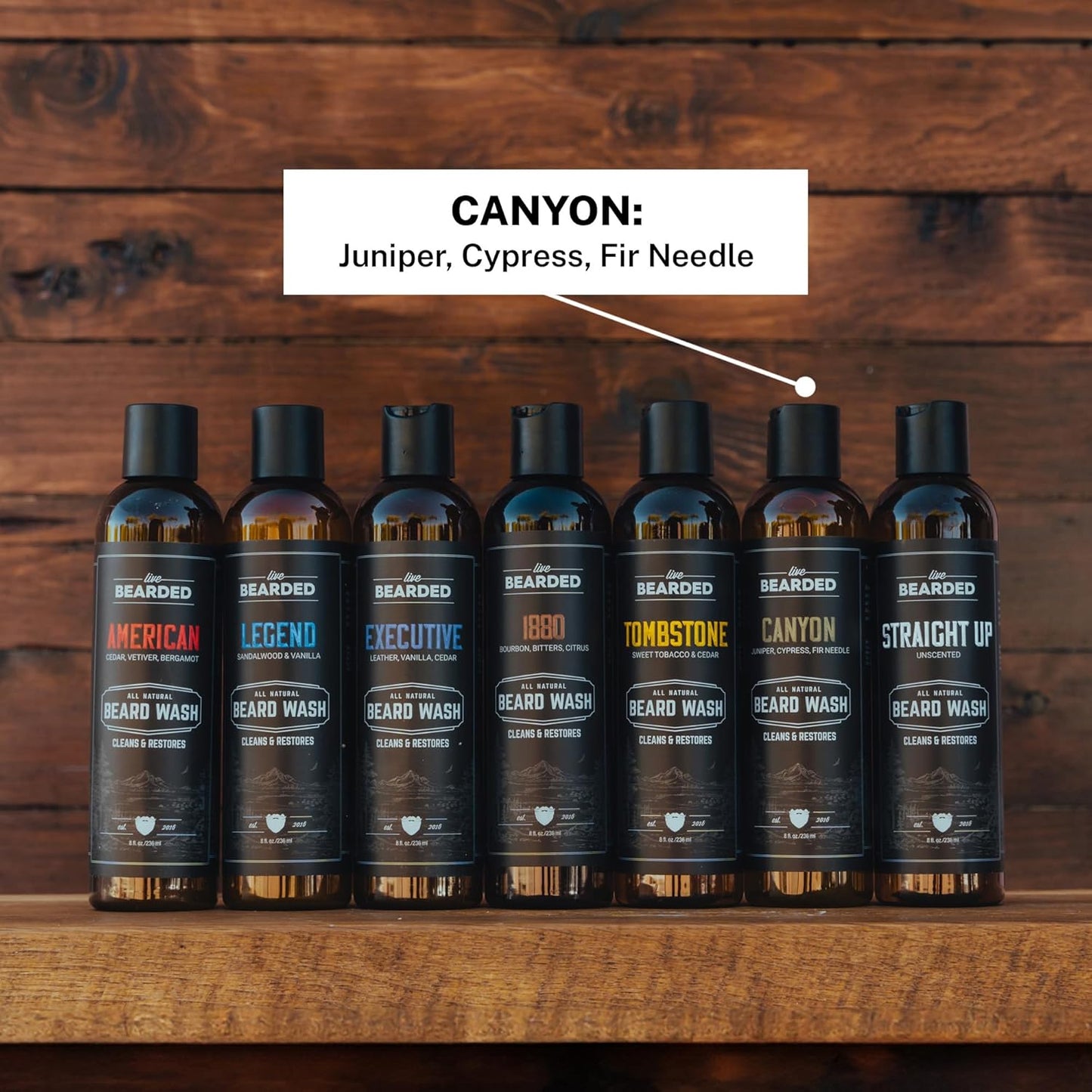 Live Bearded Beard Wash, 8 fl oz - Water-Based Face Cleanser with All-Natural Ingredients for a Gentle, Deep Clean - Made in the USA | Canyon Scent - Juniper, Cypress, Fir Needle