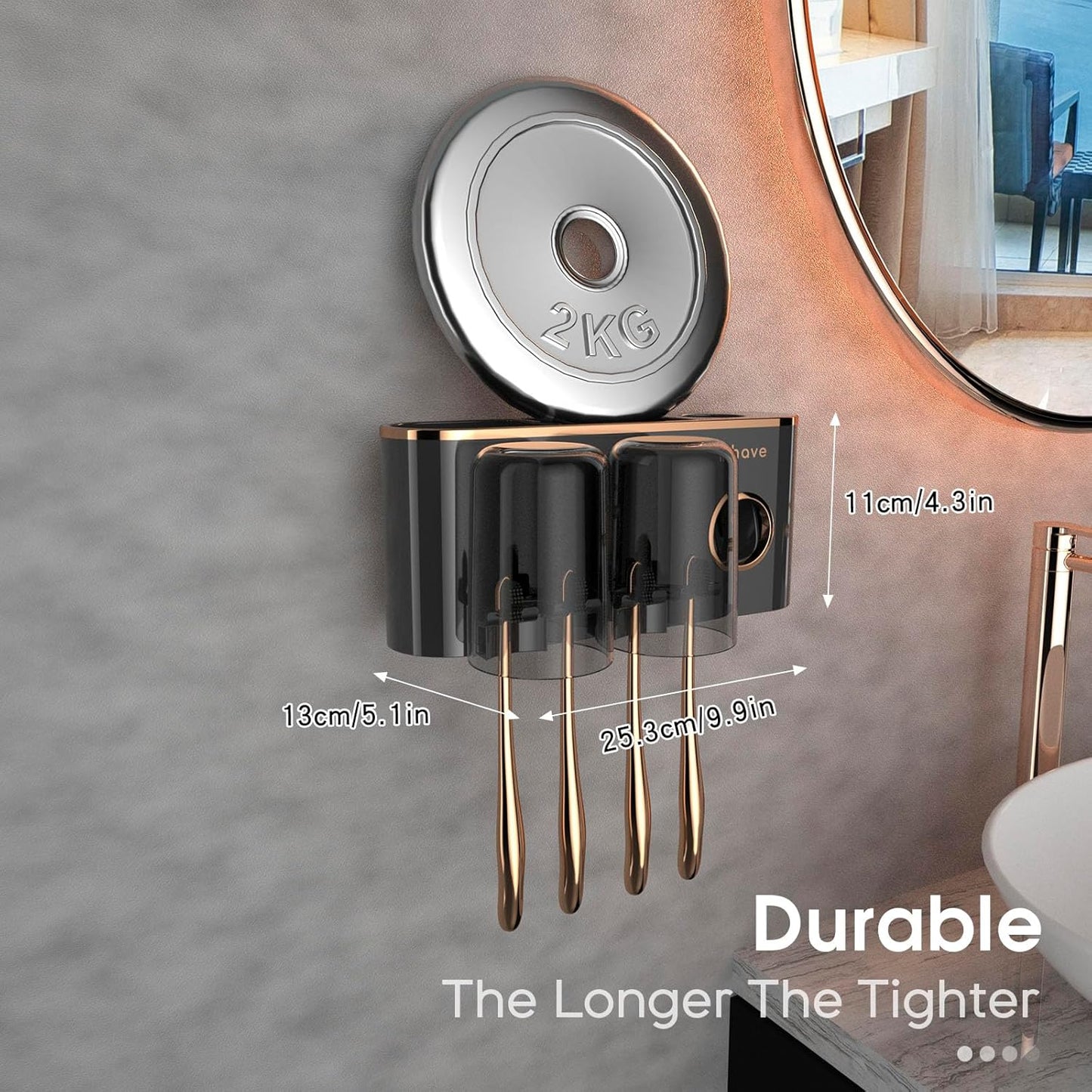 iHave Toothbrush Holders Bathroom Accessories with Toothpaste Dispenser, 2 Cups Toothbrush Holder Wall Mounted Bathroom Decor