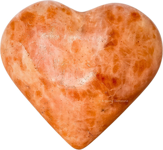 Amazing Gemstone Sunstone Crystal Heart Palm Stone - Pocket Massage Worry Stone for Natural Body Chakra Balancing, Reiki Healing and Crystal Grid