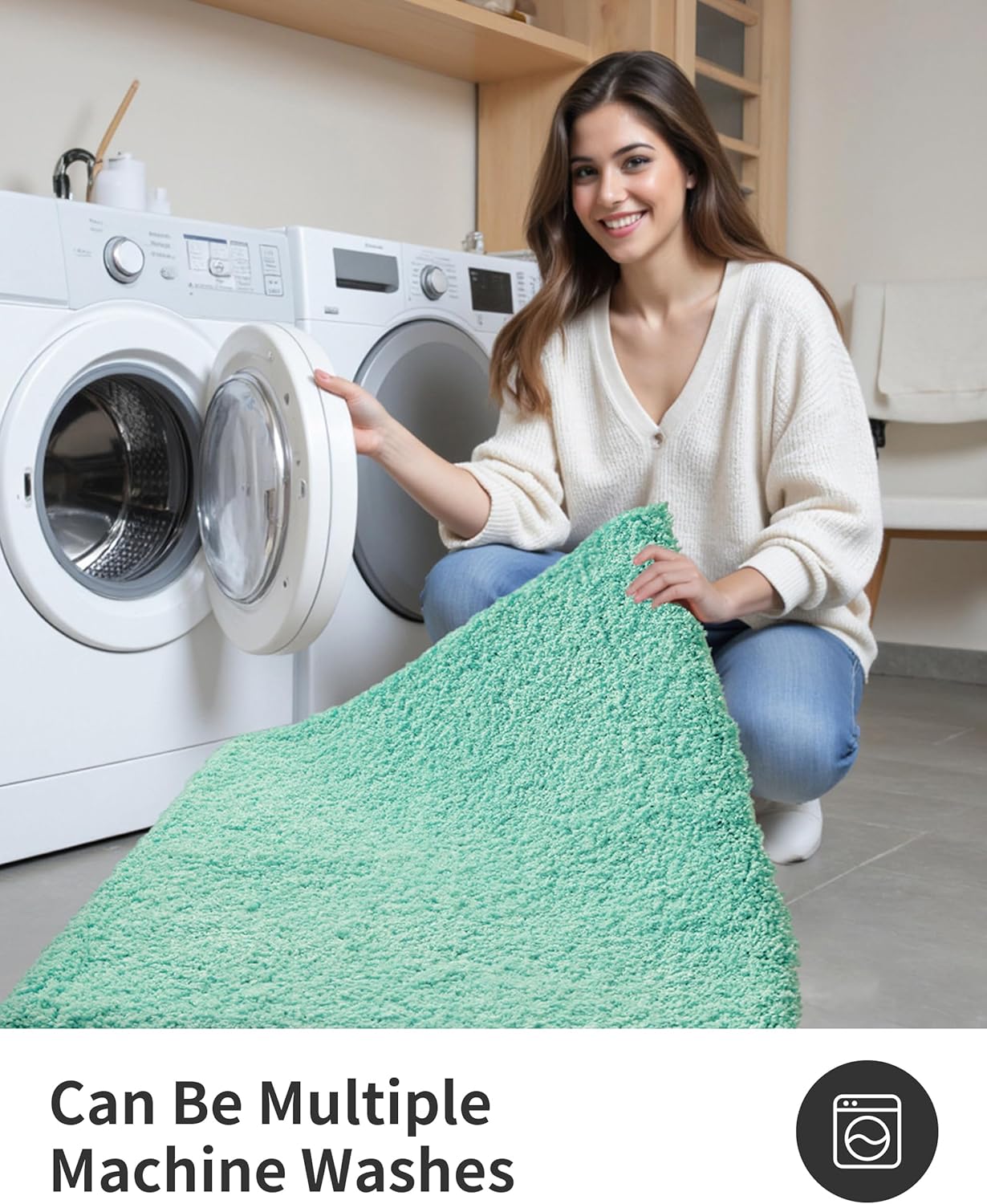 ILANGO Spa Blue Bathroom Rugs 48" × 24" Non Slip & Super Absorbent Extra Thick Soft, Washable Bath Mat for Floor, Microfiber Plush Shaggy Bath Rug with Rubber for Bathtub Shower Room Sink