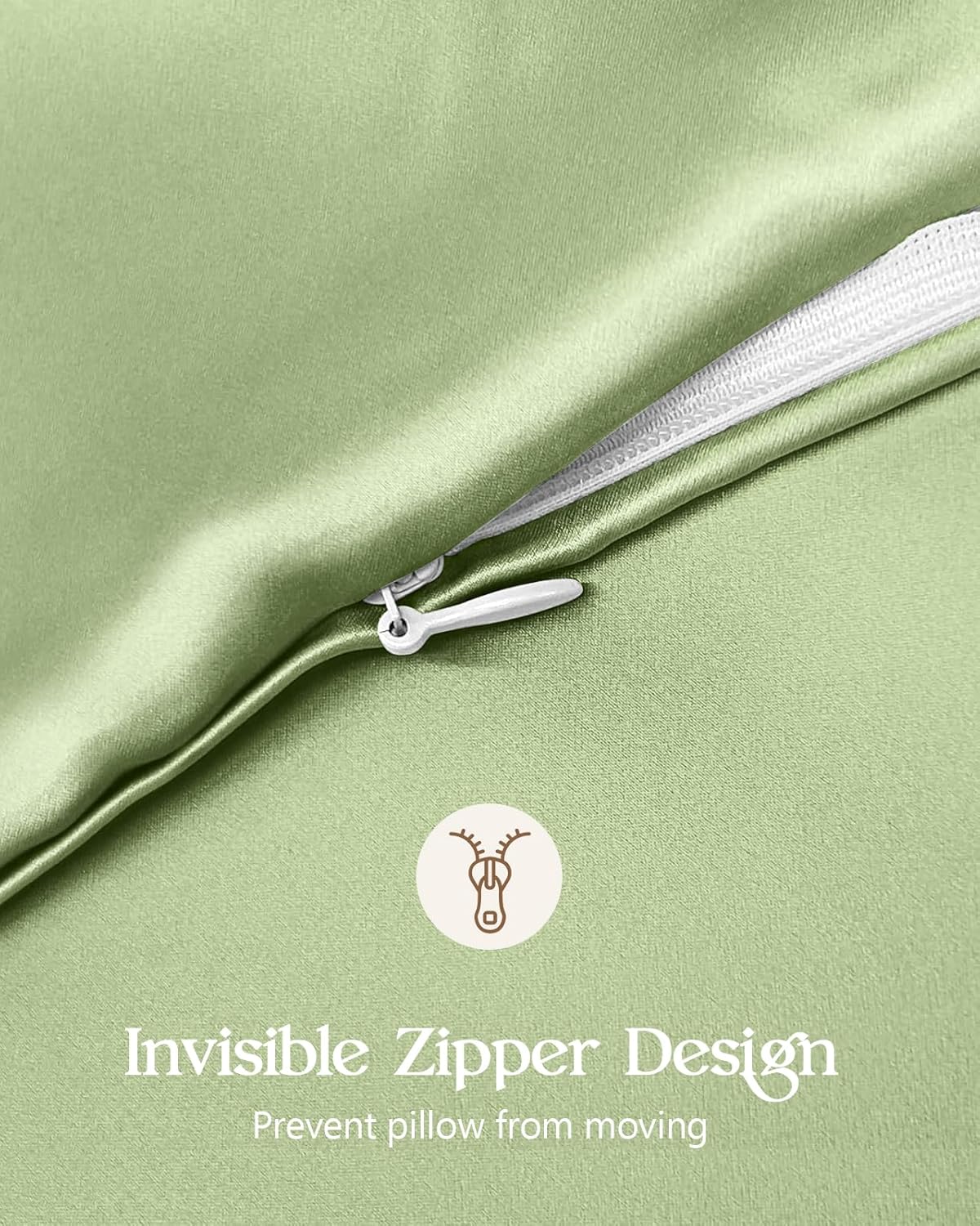 Silk Pillowcase 2 Pack - Pillow Cases King Set of 2 Size 20" x 36" for Hair and Skin Smooth Soft Breathable with Hidden Zipper Cooling Pillow Covers for Women, Light Green