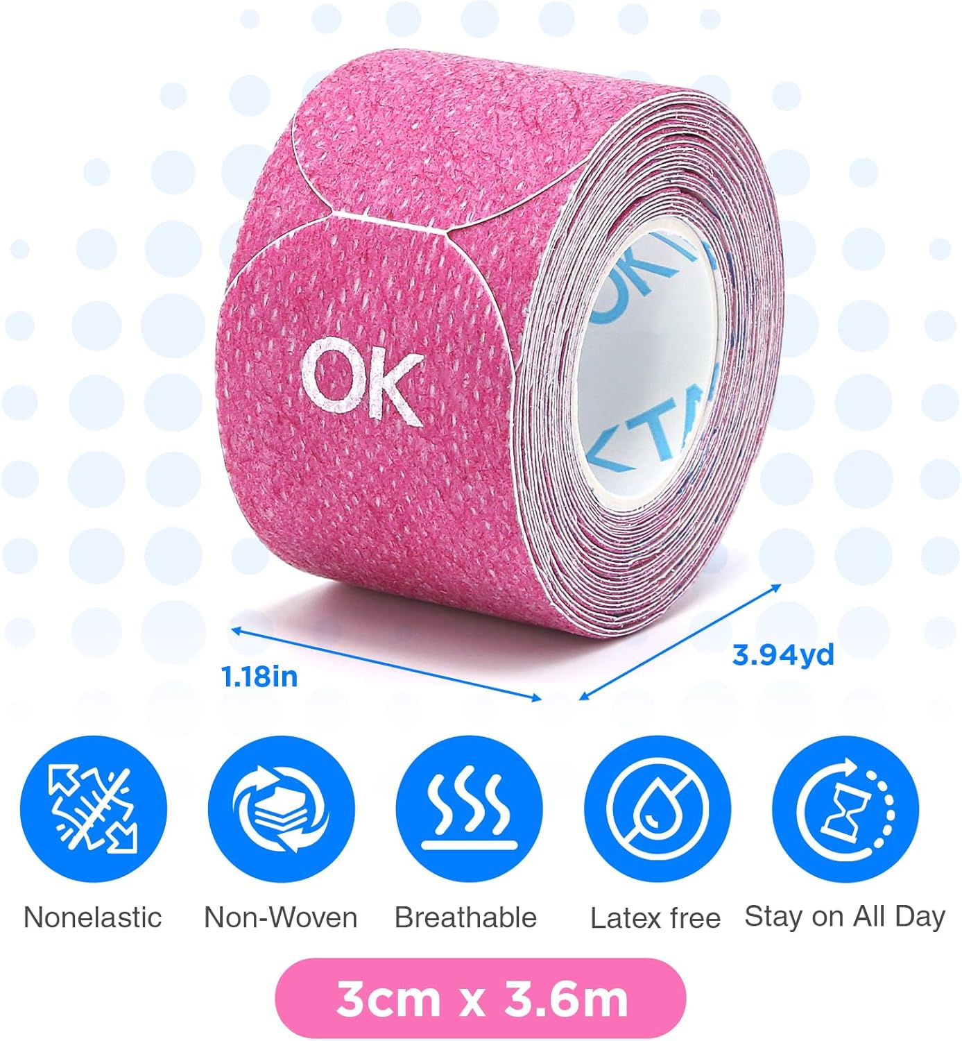 OK TAPE Pre-Cut Blister Bandages for feet | Blister Prevention Tape for Feet, Fingers, Toes | 1.2in x 3.5in,Pink,40pcs