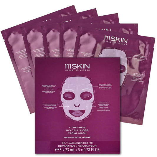 111SKIN Y Theorem Bio Cellulose Facial Mask for All Skin Types, Hydrating Face Mask with NAC Y2, Ectoin & Centella Asiatica, Enhances Skin Elasticity, Skincare Sheet Masks for Self Care, 5x 0.78 fl oz