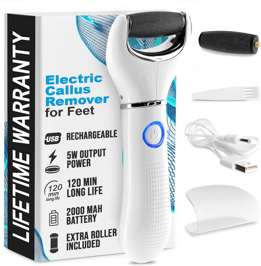 Rechargeable Electric Foot Callus Remover Tool – 3-Speed Foot Sander (1800/2200/2800 RPM), Electric Callus Remover for Feet, Pedicure Tools for Feet – 2000mAh, 120 Min Runtime, 2 Replacement Rollers
