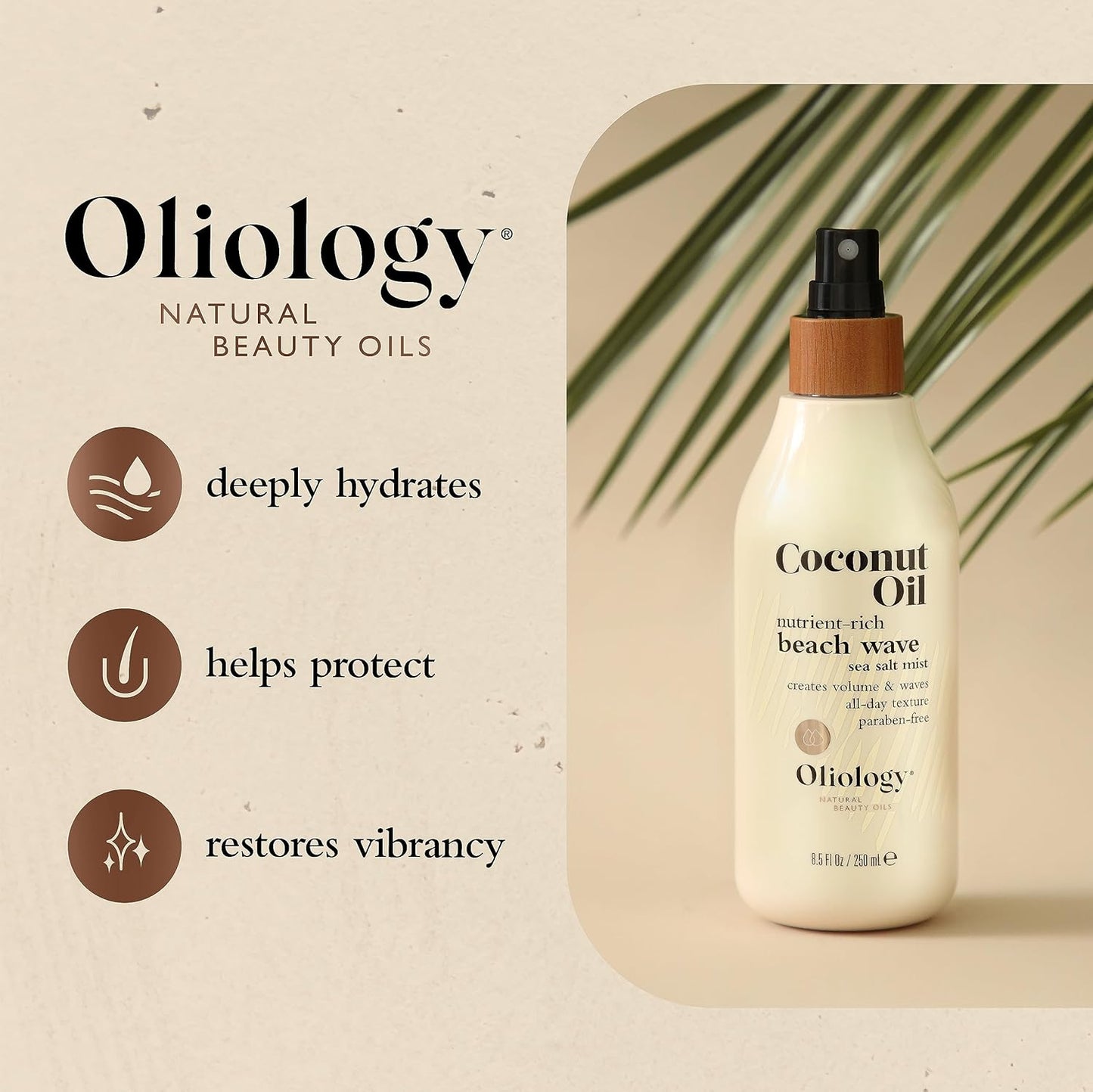Oliology Coconut Oil Beach Wave Sea Salt Mist Spray - Creates Volume and Tousled Waves, Texture and Style that Lasts All Day (8 Oz)