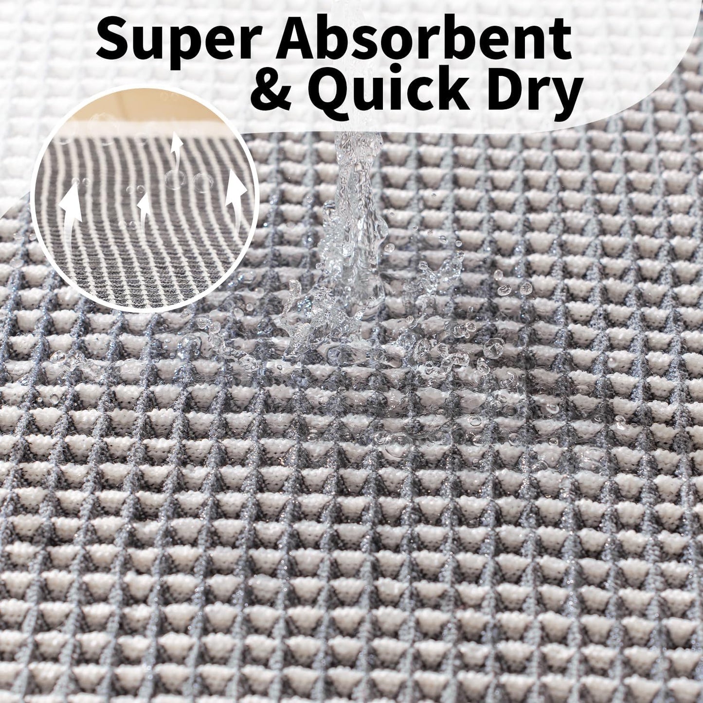 Waffle Bath Mat - Boho Bathroom Rugs Non Slip Washable, Super Absorbent & Quick Dry, Soft Bath Mat Farmhouse Bathroom Decor, 20'' x 32'', Dark Grey and White